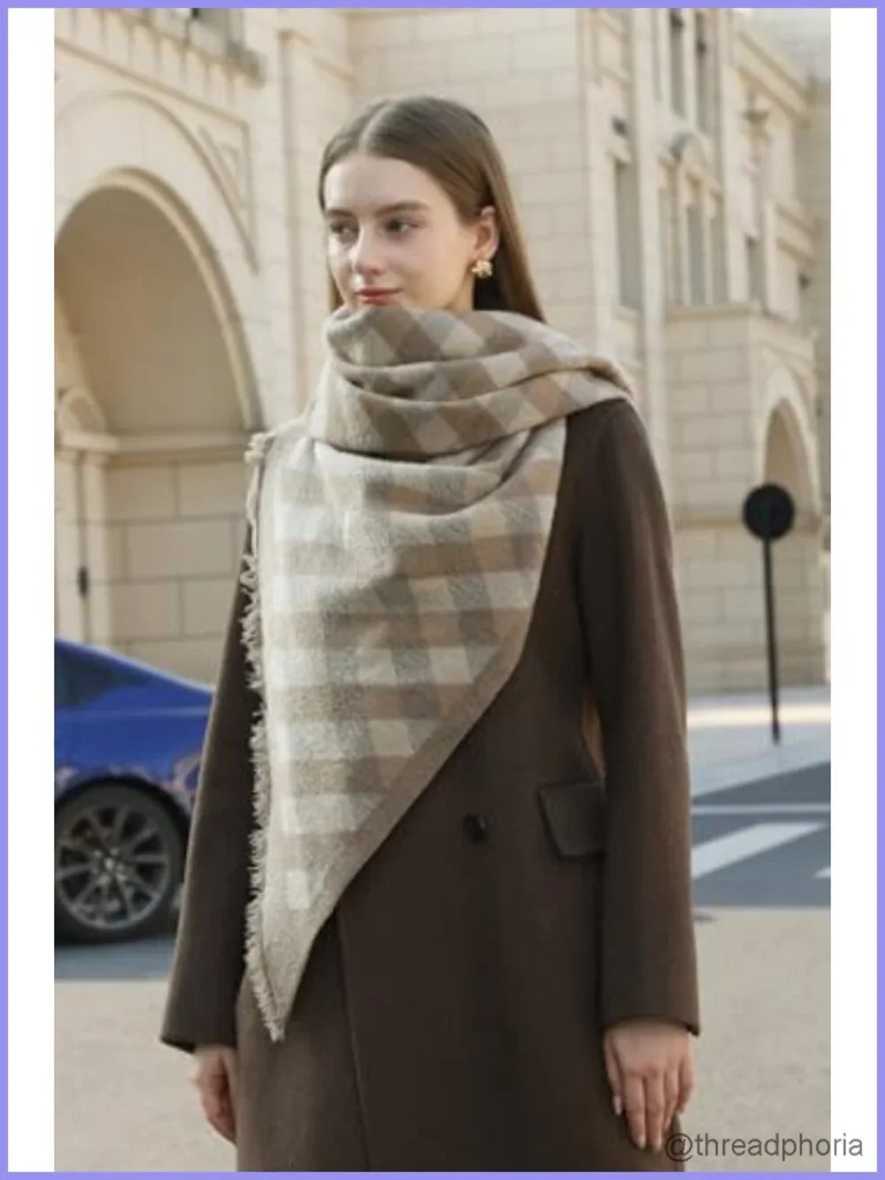 Diagonal Checkered Scarf Winter Shawl Thick Cashmere-Like Soft Wrap Warm